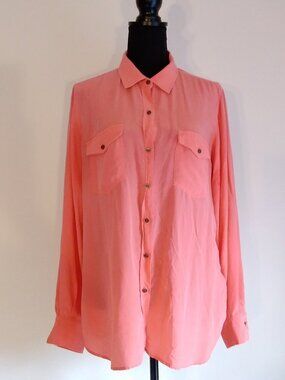 Fossil Peach Silk Long Sleeve Button Down Sz L
